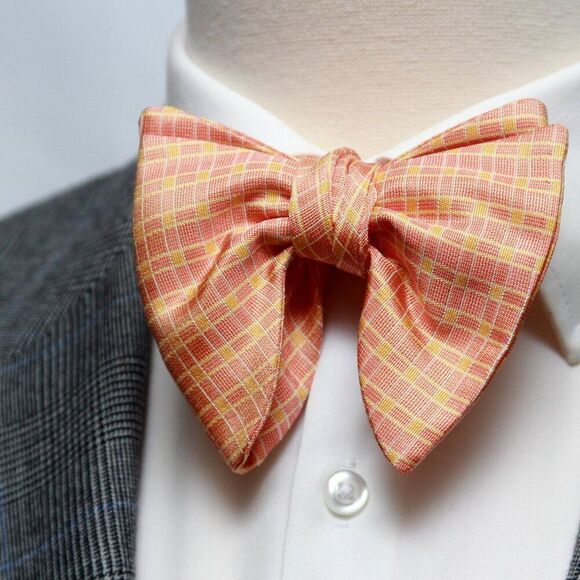 Men's Self-tied Bow Tie Orange Plaid Bow tie big Butterfly Bow tie S709 - Picture 5 of 13